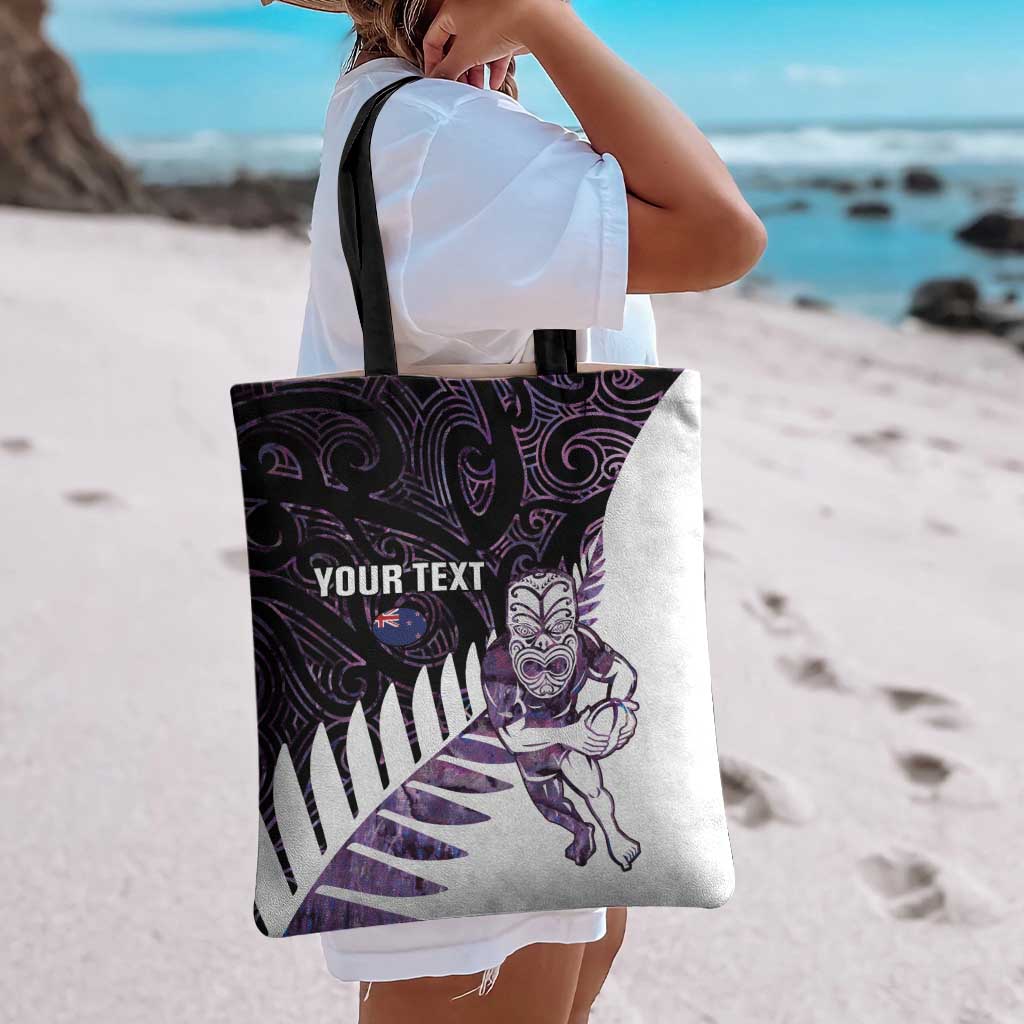 New Zealand Silver Fern Rugby Custom Tote Bag Go All Black Purple Maori Paua Shell - Aussie Hoodie