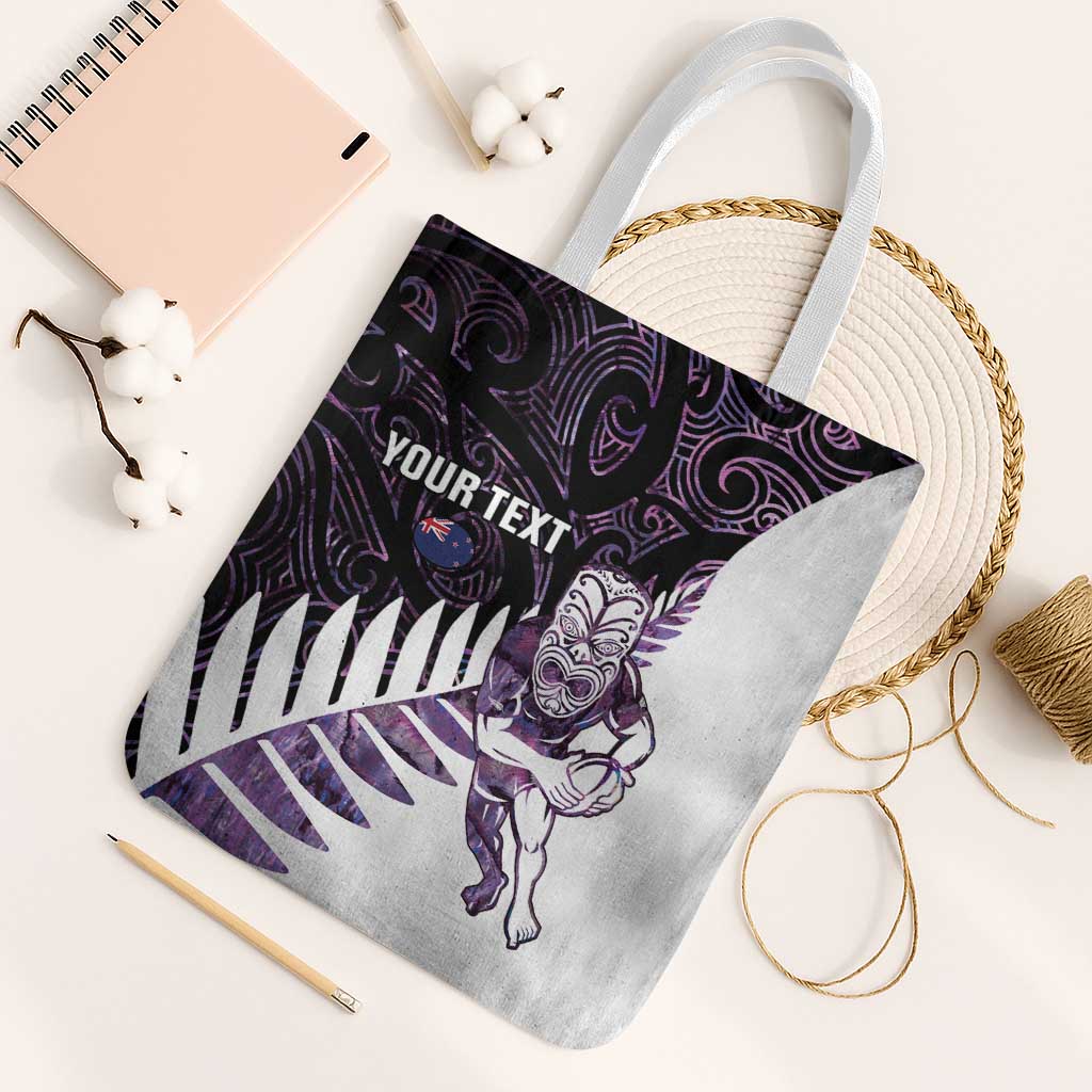 New Zealand Silver Fern Rugby Custom Tote Bag Go All Black Purple Maori Paua Shell - Aussie Hoodie