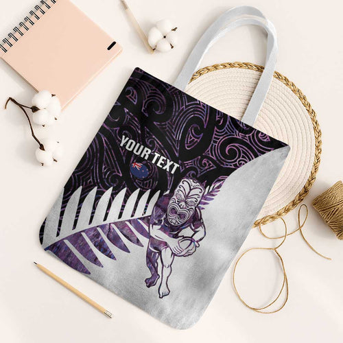 New Zealand Silver Fern Rugby Custom Tote Bag Go All Black Purple Maori Paua Shell - Aussie Hoodie