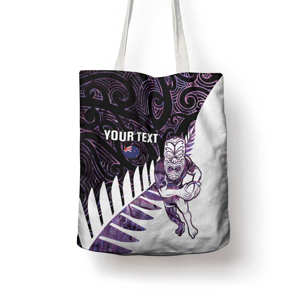 New Zealand Silver Fern Rugby Custom Tote Bag Go All Black Purple Maori Paua Shell - Aussie Hoodie
