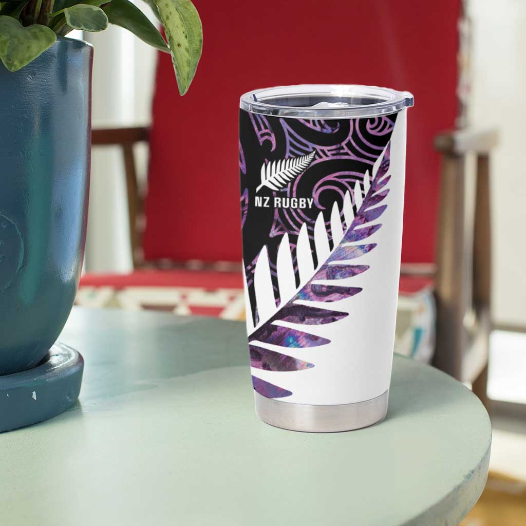 New Zealand Silver Fern Rugby Custom Tumbler Cup Go All Black Purple Maori Paua Shell - Aussie Hoodie
