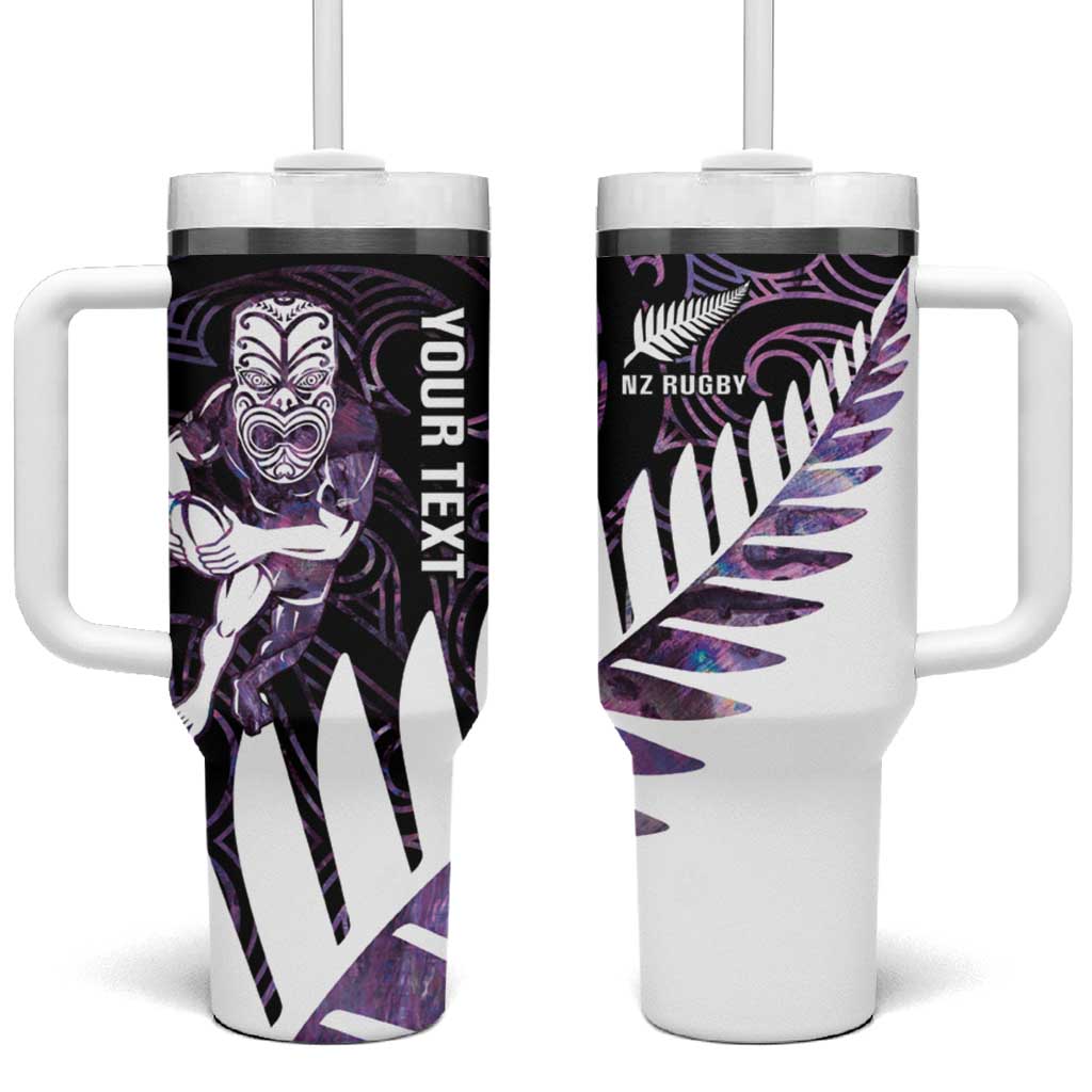 New Zealand Silver Fern Rugby Custom Tumbler With Handle Go All Black Purple Maori Paua Shell - Aussie Hoodie