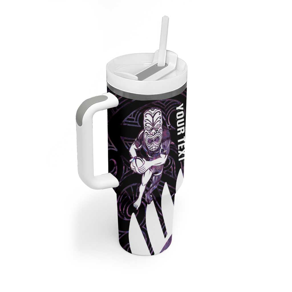 New Zealand Silver Fern Rugby Custom Tumbler With Handle Go All Black Purple Maori Paua Shell - Aussie Hoodie