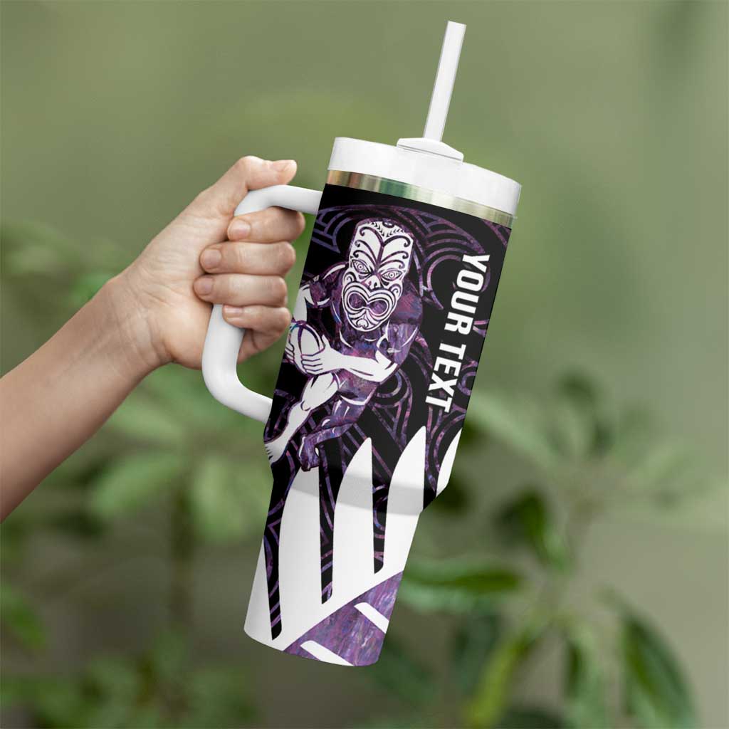 New Zealand Silver Fern Rugby Custom Tumbler With Handle Go All Black Purple Maori Paua Shell - Aussie Hoodie