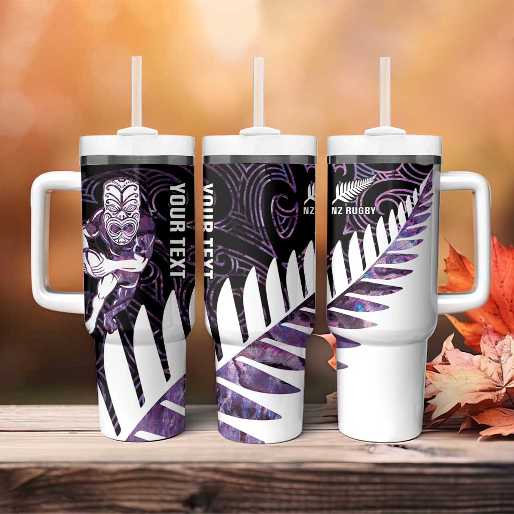 New Zealand Silver Fern Rugby Custom Tumbler With Handle Go All Black Purple Maori Paua Shell - Aussie Hoodie