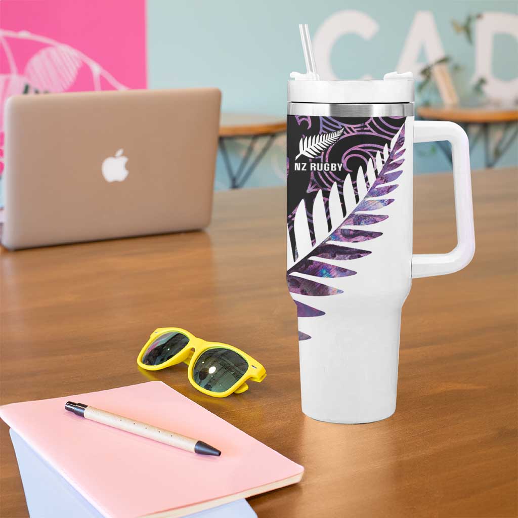 New Zealand Silver Fern Rugby Custom Tumbler With Handle Go All Black Purple Maori Paua Shell - Aussie Hoodie