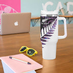 New Zealand Silver Fern Rugby Custom Tumbler With Handle Go All Black Purple Maori Paua Shell - Aussie Hoodie