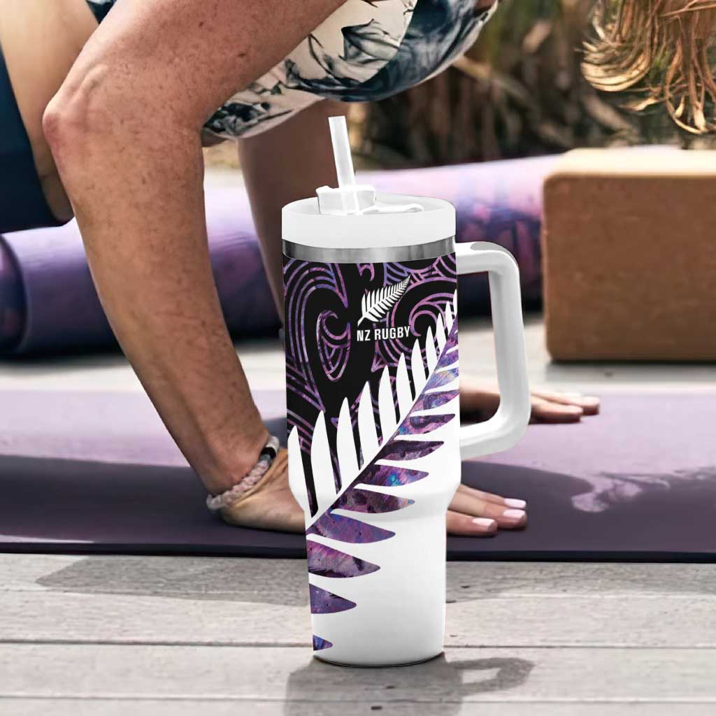 New Zealand Silver Fern Rugby Custom Tumbler With Handle Go All Black Purple Maori Paua Shell - Aussie Hoodie