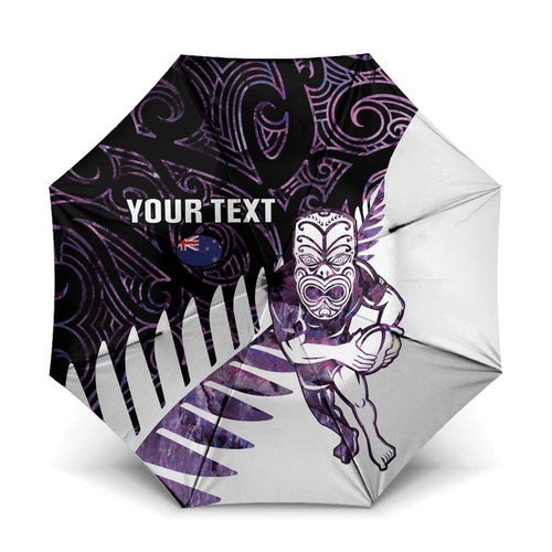 New Zealand Silver Fern Rugby Custom Umbrella Go All Black Purple Maori Paua Shell - Aussie Hoodie