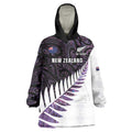 New Zealand Silver Fern Rugby Custom Wearable Blanket Hoodie Go All Black Purple Maori Paua Shell - Aussie Hoodie