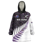 New Zealand Silver Fern Rugby Custom Wearable Blanket Hoodie Go All Black Purple Maori Paua Shell - Aussie Hoodie