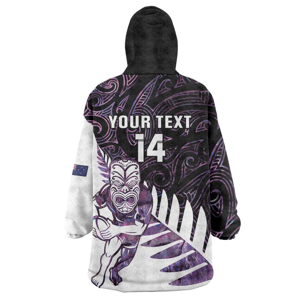 New Zealand Silver Fern Rugby Custom Wearable Blanket Hoodie Go All Black Purple Maori Paua Shell - Aussie Hoodie