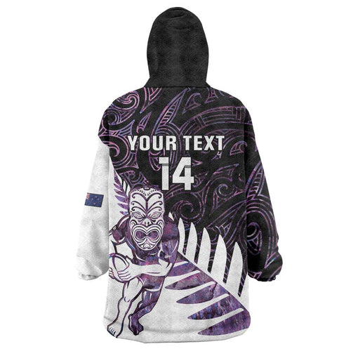 New Zealand Silver Fern Rugby Custom Wearable Blanket Hoodie Go All Black Purple Maori Paua Shell - Aussie Hoodie