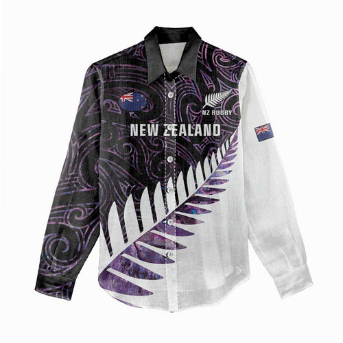 New Zealand Silver Fern Rugby Custom Women Casual Shirt Go All Black Purple Maori Paua Shell - Aussie Hoodie
