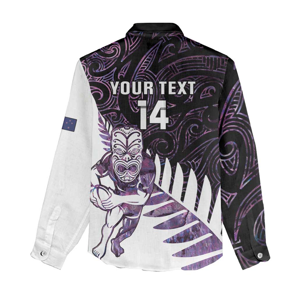 New Zealand Silver Fern Rugby Custom Women Casual Shirt Go All Black Purple Maori Paua Shell - Aussie Hoodie