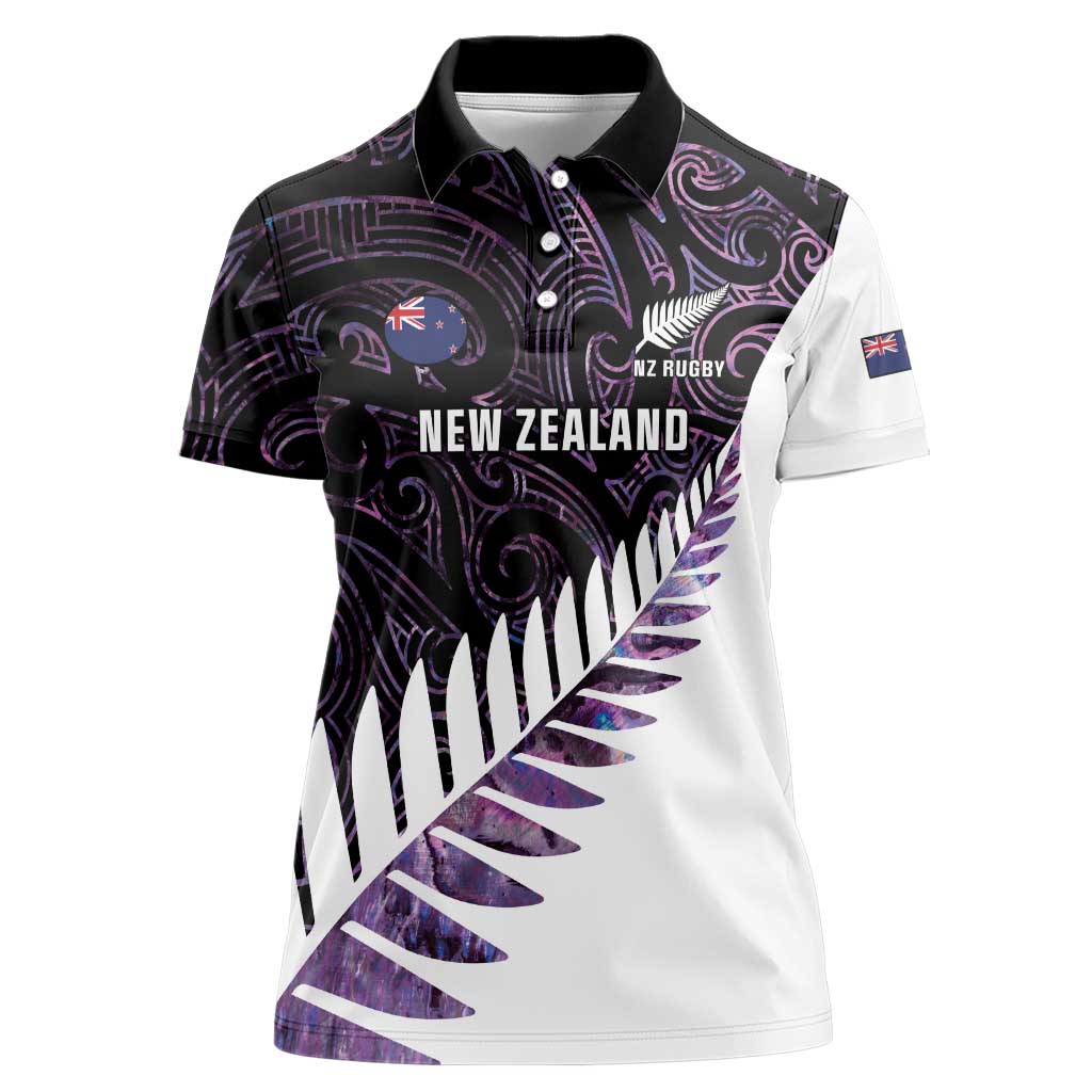 New Zealand Silver Fern Rugby Custom Women Polo Shirt Go All Black Purple Maori Paua Shell - Aussie Hoodie