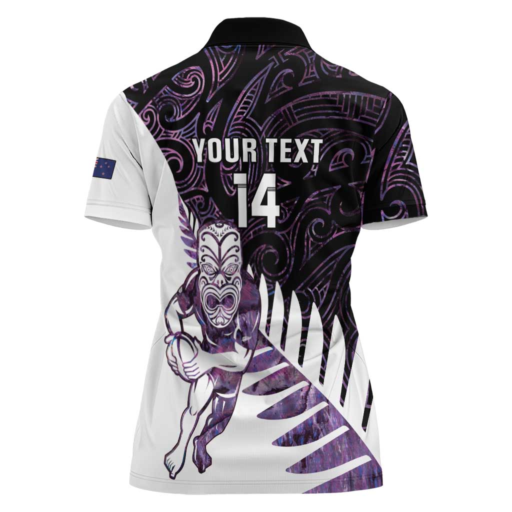New Zealand Silver Fern Rugby Custom Women Polo Shirt Go All Black Purple Maori Paua Shell - Aussie Hoodie