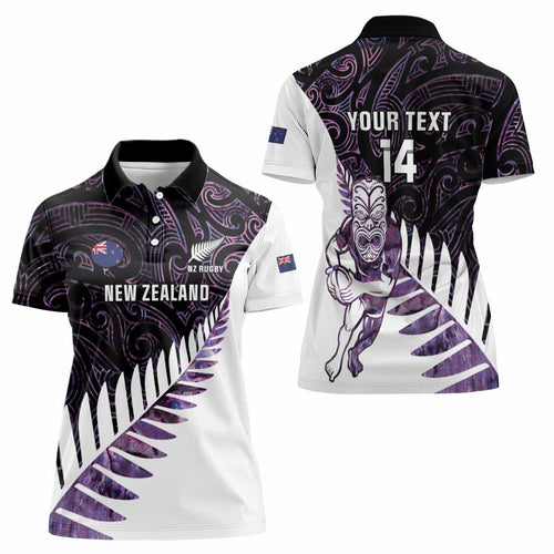 New Zealand Silver Fern Rugby Custom Women Polo Shirt Go All Black Purple Maori Paua Shell - Aussie Hoodie