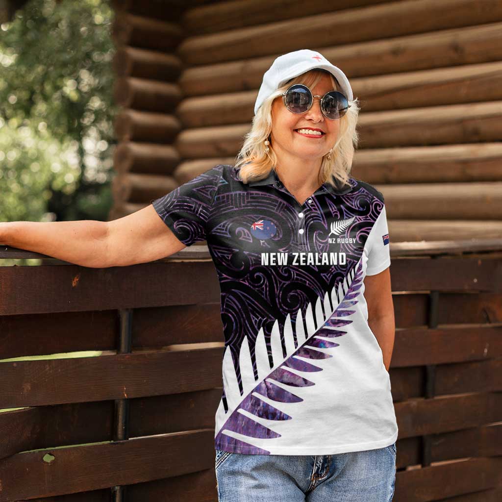 New Zealand Silver Fern Rugby Custom Women Polo Shirt Go All Black Purple Maori Paua Shell - Aussie Hoodie