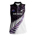 New Zealand Silver Fern Rugby Custom Women Sleeveless Polo Shirt Go All Black Purple Maori Paua Shell - Aussie Hoodie