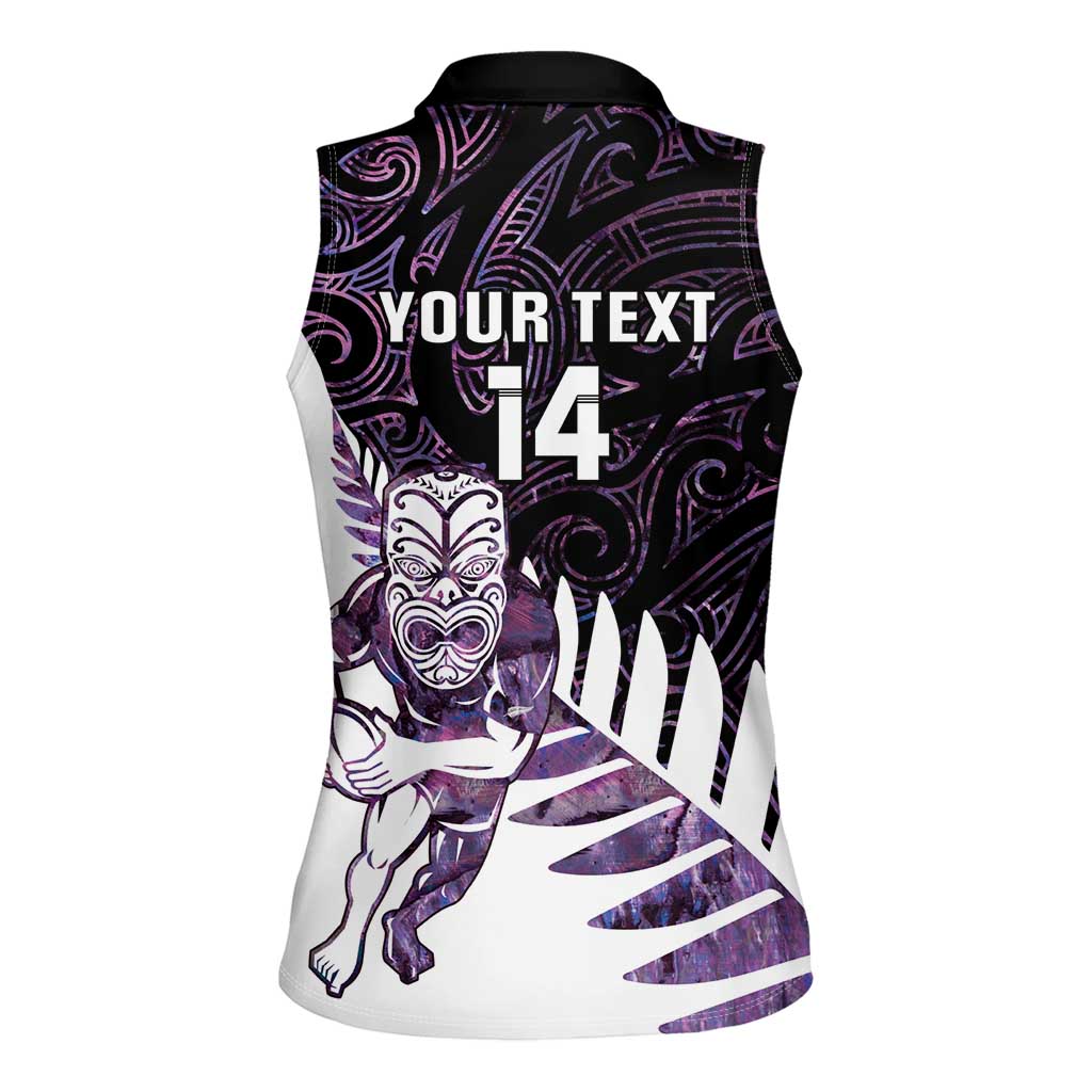 New Zealand Silver Fern Rugby Custom Women Sleeveless Polo Shirt Go All Black Purple Maori Paua Shell - Aussie Hoodie