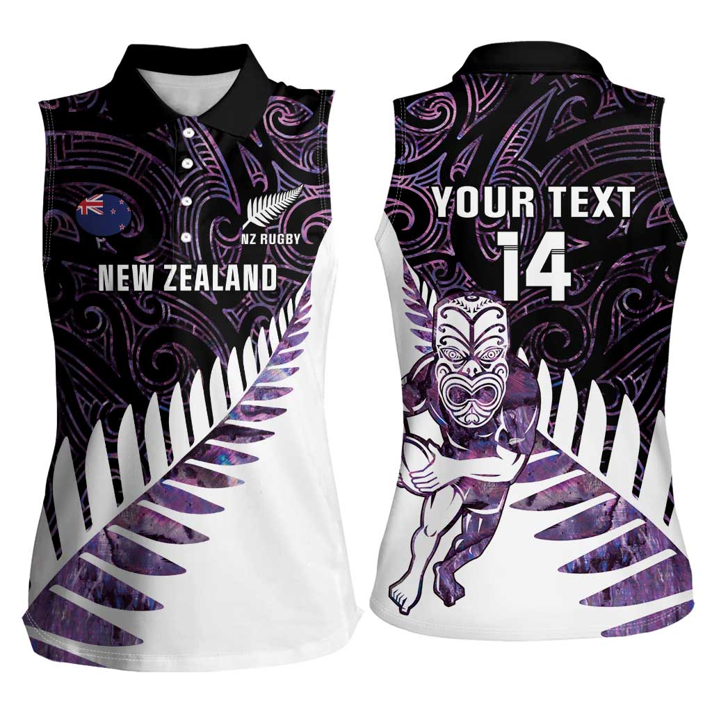 New Zealand Silver Fern Rugby Custom Women Sleeveless Polo Shirt Go All Black Purple Maori Paua Shell - Aussie Hoodie