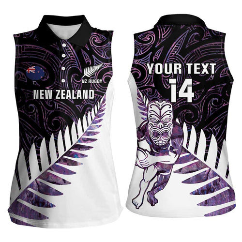 New Zealand Silver Fern Rugby Custom Women Sleeveless Polo Shirt Go All Black Purple Maori Paua Shell - Aussie Hoodie