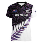 New Zealand Silver Fern Rugby Custom Women V-Neck T-Shirt Go All Black Purple Maori Paua Shell - Aussie Hoodie