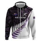 New Zealand Silver Fern Rugby Custom Zip Hoodie Go All Black Purple Maori Paua Shell - Aussie Hoodie