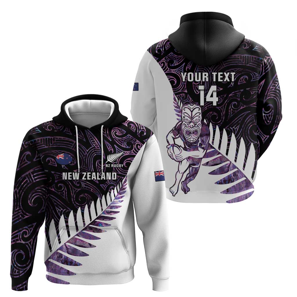 New Zealand Silver Fern Rugby Custom Zip Hoodie Go All Black Purple Maori Paua Shell - Aussie Hoodie