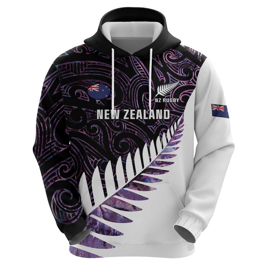New Zealand Silver Fern Rugby Custom Zip Hoodie Go All Black Purple Maori Paua Shell - Aussie Hoodie