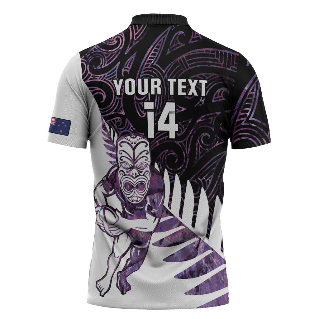 New Zealand Silver Fern Rugby Custom Zipper Polo Shirt Go All Black Purple Maori Paua Shell - Aussie Hoodie