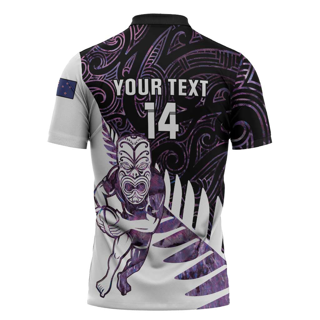 New Zealand Silver Fern Rugby Custom Zipper Polo Shirt Go All Black Purple Maori Paua Shell - Aussie Hoodie