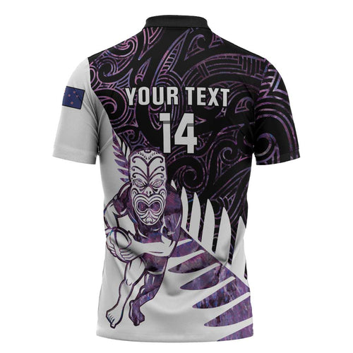 New Zealand Silver Fern Rugby Custom Zipper Polo Shirt Go All Black Purple Maori Paua Shell - Aussie Hoodie