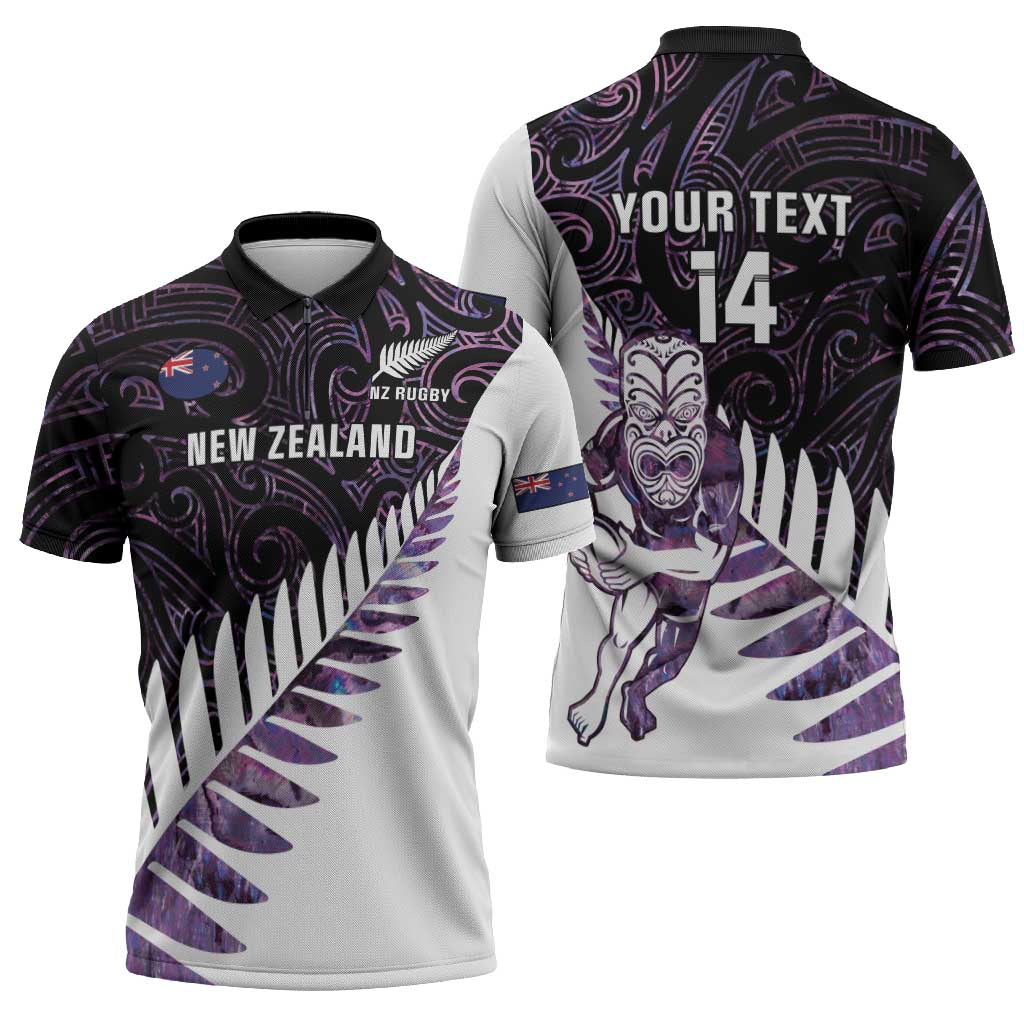New Zealand Silver Fern Rugby Custom Zipper Polo Shirt Go All Black Purple Maori Paua Shell - Aussie Hoodie