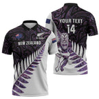 New Zealand Silver Fern Rugby Custom Zipper Polo Shirt Go All Black Purple Maori Paua Shell - Aussie Hoodie