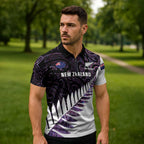 New Zealand Silver Fern Rugby Custom Zipper Polo Shirt Go All Black Purple Maori Paua Shell - Aussie Hoodie
