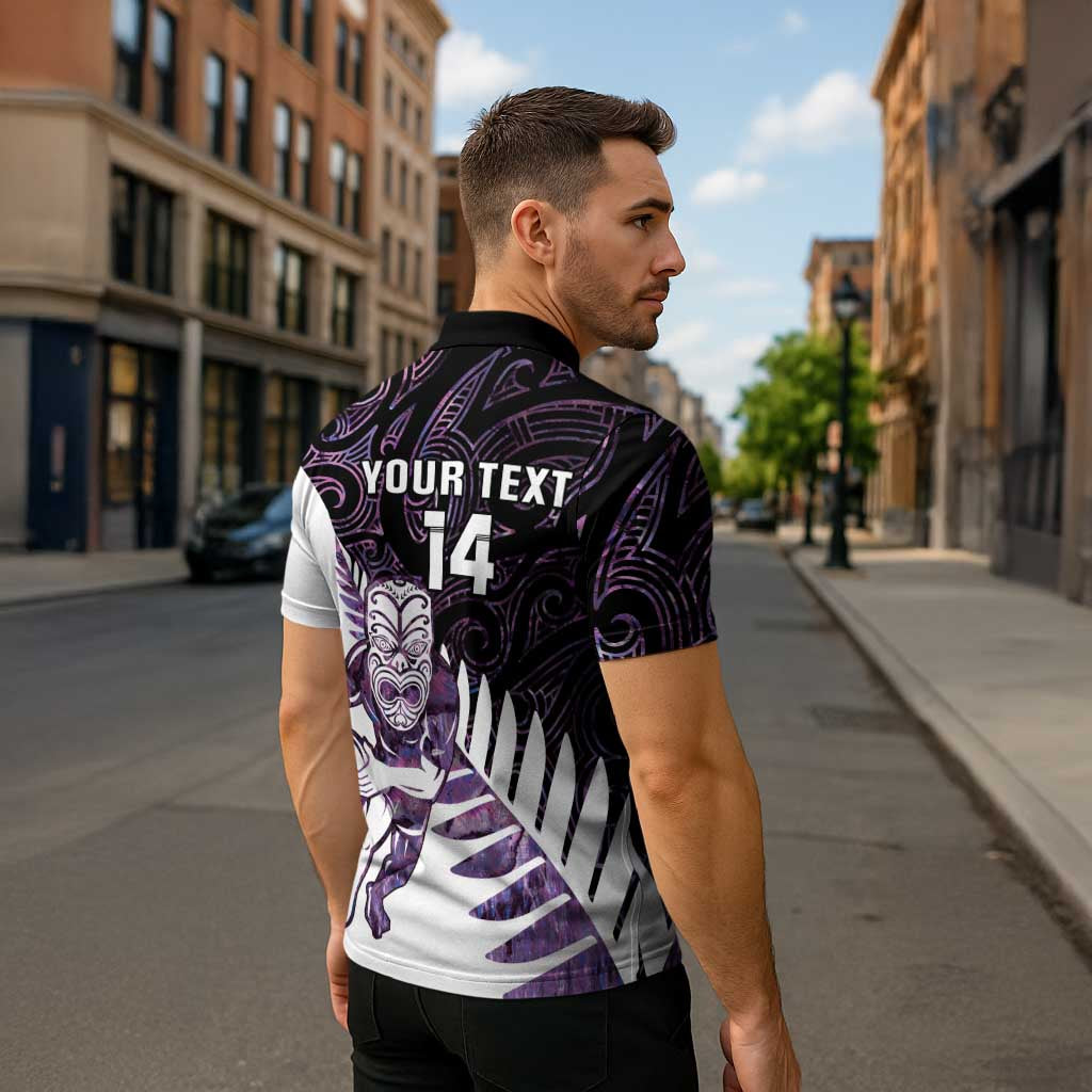 New Zealand Silver Fern Rugby Custom Zipper Polo Shirt Go All Black Purple Maori Paua Shell - Aussie Hoodie