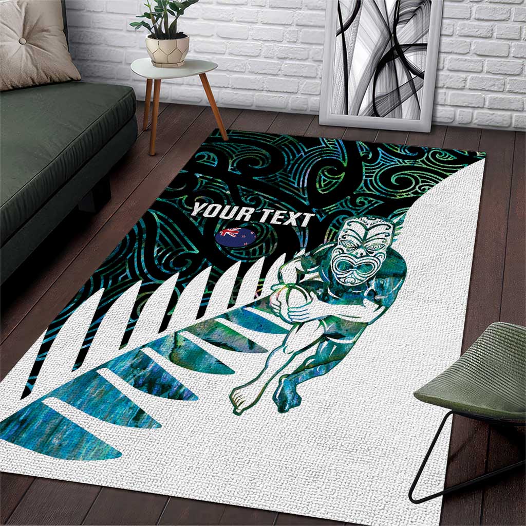 New Zealand Silver Fern Rugby Custom Area Rug Go All Black Turquoise Maori Paua Shell - Aussie Hoodie