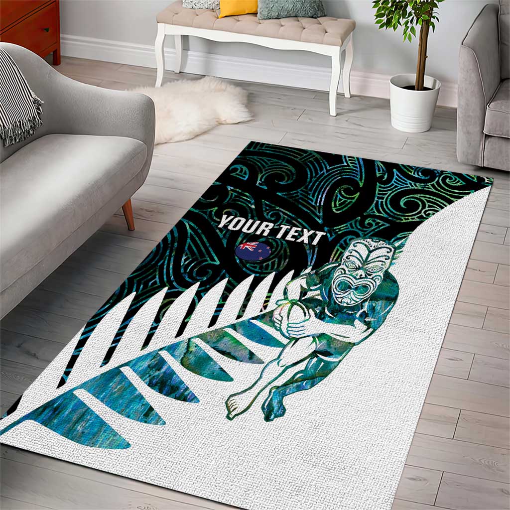 New Zealand Silver Fern Rugby Custom Area Rug Go All Black Turquoise Maori Paua Shell - Aussie Hoodie