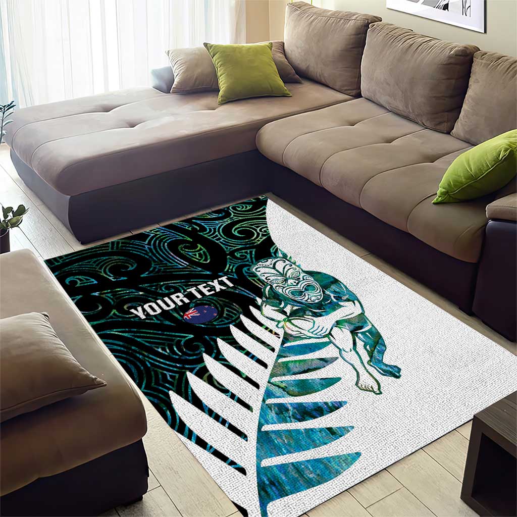 New Zealand Silver Fern Rugby Custom Area Rug Go All Black Turquoise Maori Paua Shell - Aussie Hoodie