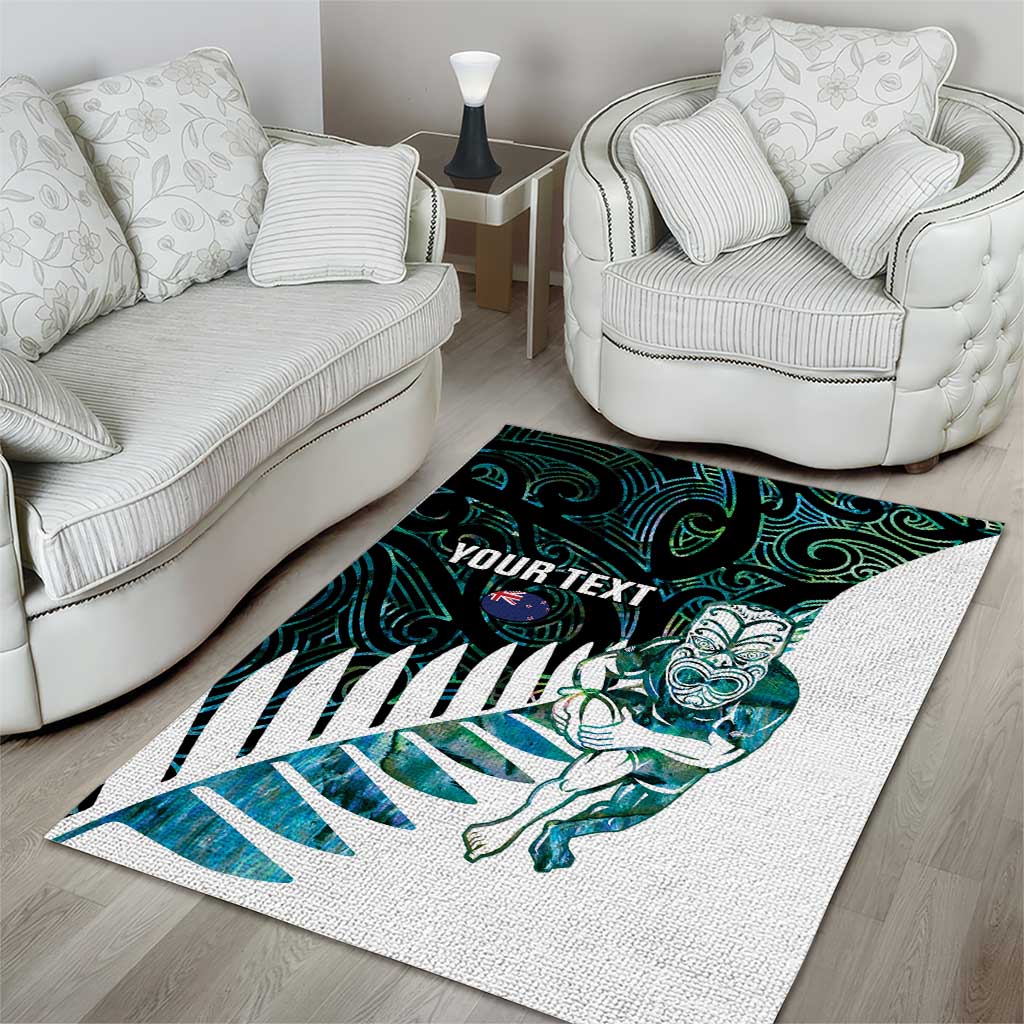 New Zealand Silver Fern Rugby Custom Area Rug Go All Black Turquoise Maori Paua Shell - Aussie Hoodie