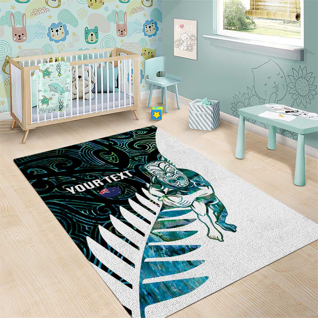 New Zealand Silver Fern Rugby Custom Area Rug Go All Black Turquoise Maori Paua Shell - Aussie Hoodie