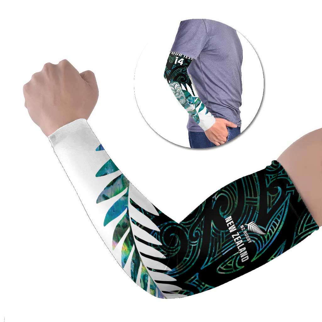 New Zealand Silver Fern Rugby Custom Arm Sleeves Go All Black Turquoise Maori Paua Shell - Aussie Hoodie