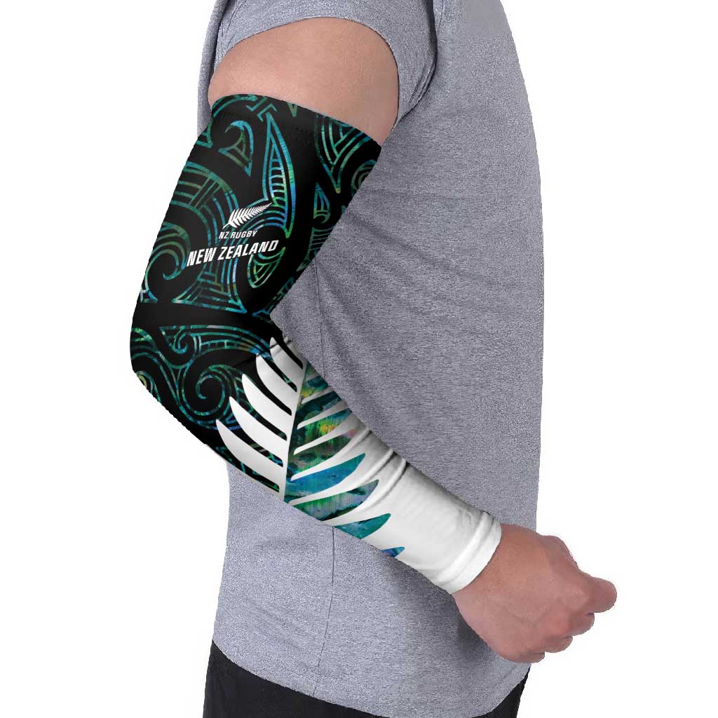 New Zealand Silver Fern Rugby Custom Arm Sleeves Go All Black Turquoise Maori Paua Shell - Aussie Hoodie