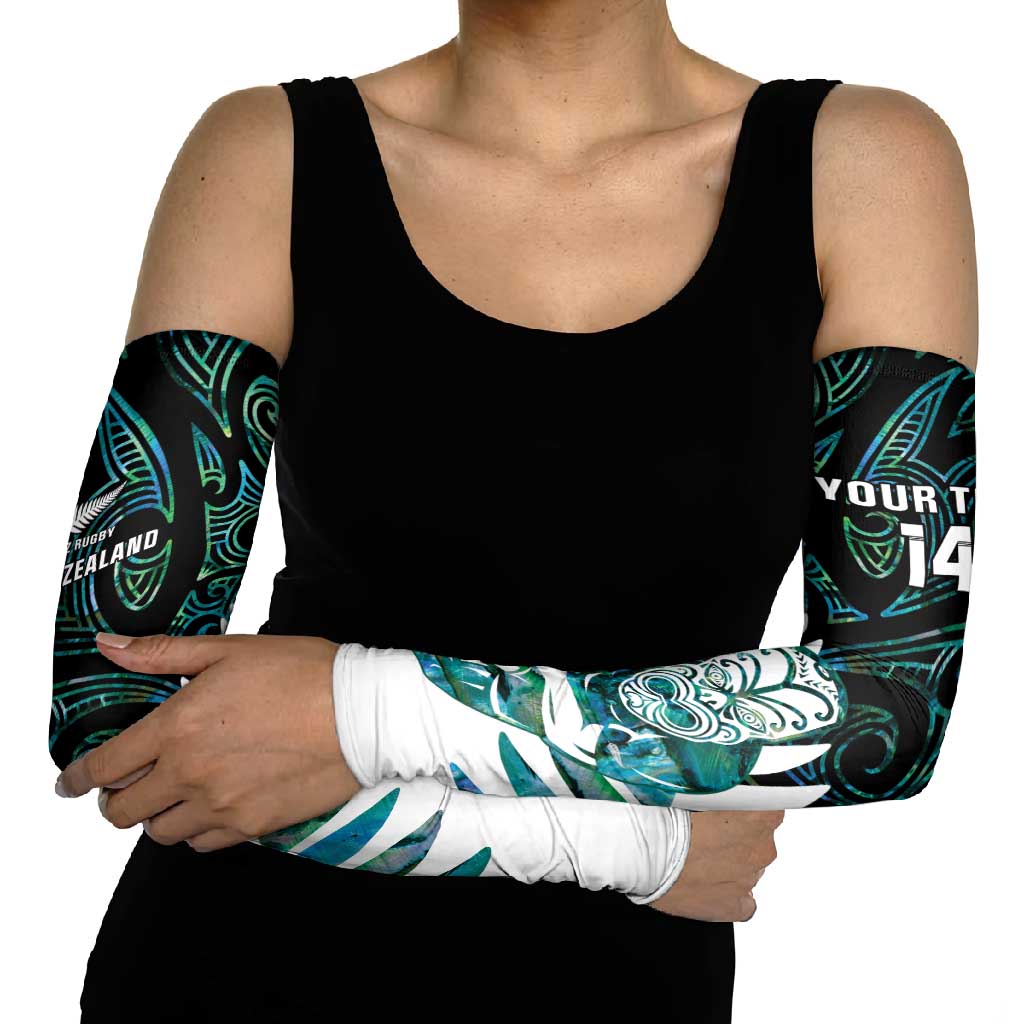 New Zealand Silver Fern Rugby Custom Arm Sleeves Go All Black Turquoise Maori Paua Shell - Aussie Hoodie