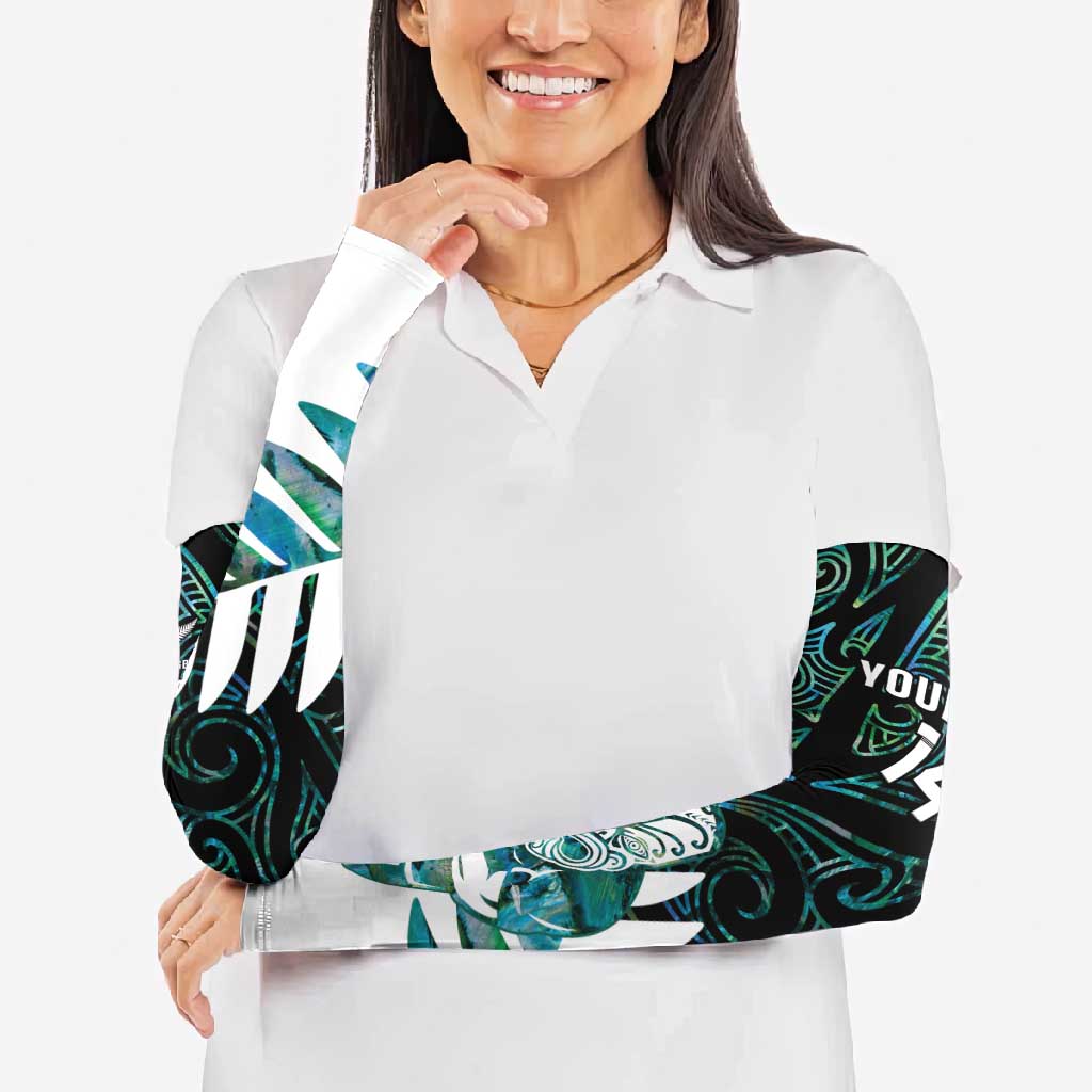 New Zealand Silver Fern Rugby Custom Arm Sleeves Go All Black Turquoise Maori Paua Shell - Aussie Hoodie