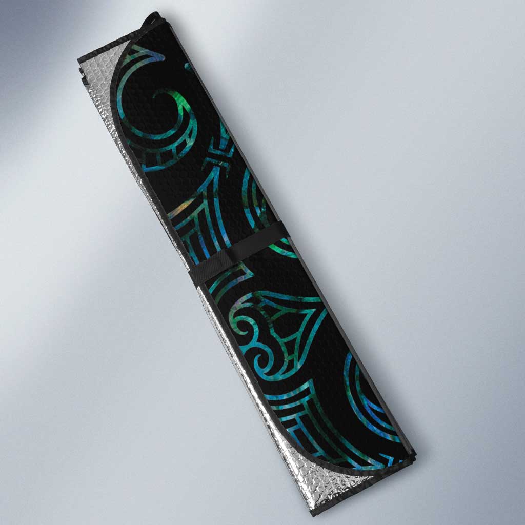 New Zealand Silver Fern Rugby Custom Auto Sun Shade Go All Black Turquoise Maori Paua Shell - Aussie Hoodie