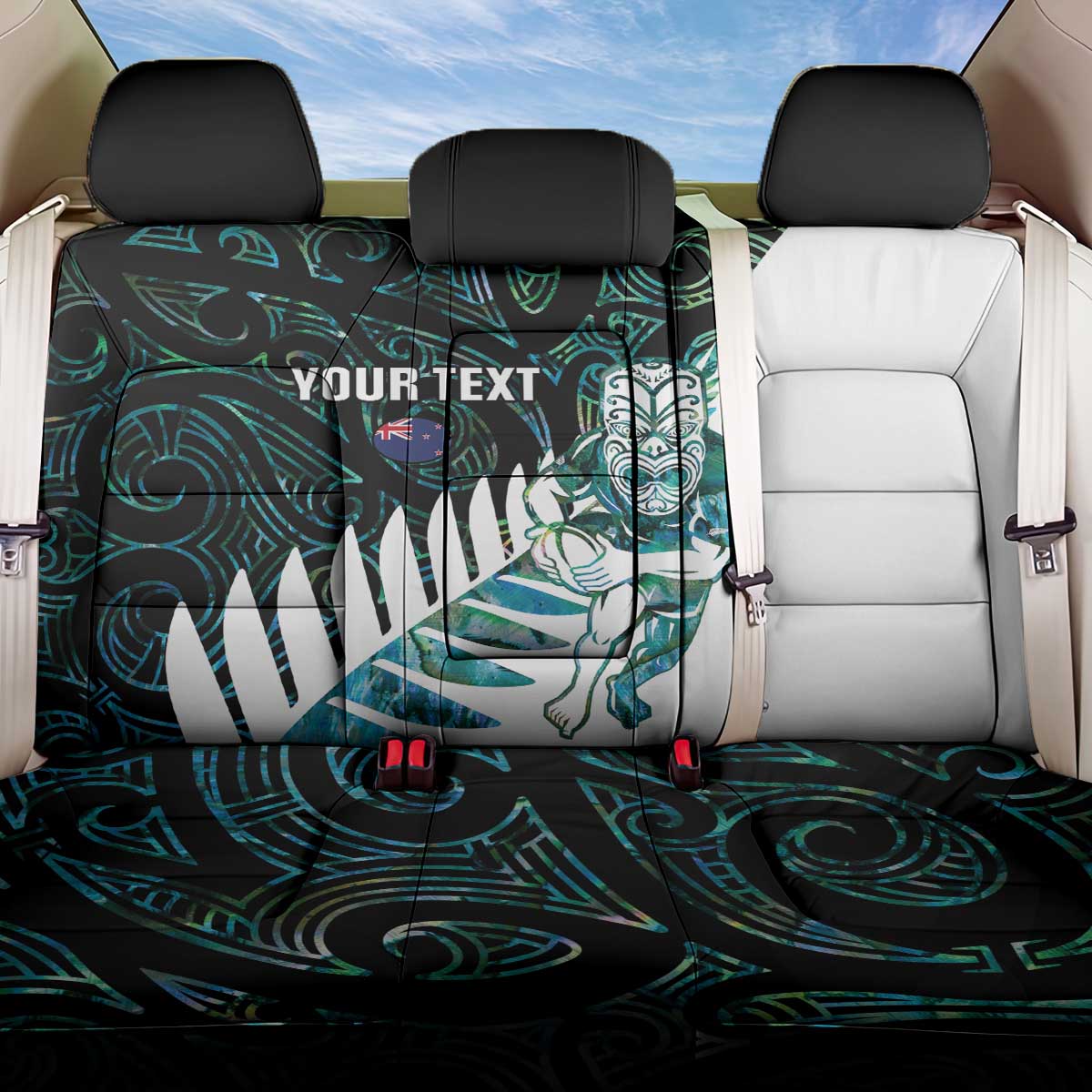 New Zealand Silver Fern Rugby Custom Back Car Seat Cover Go All Black Turquoise Maori Paua Shell - Aussie Hoodie