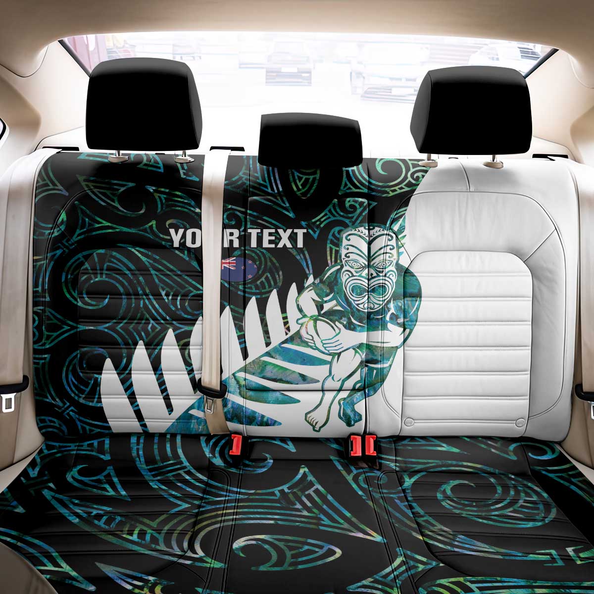 New Zealand Silver Fern Rugby Custom Back Car Seat Cover Go All Black Turquoise Maori Paua Shell - Aussie Hoodie